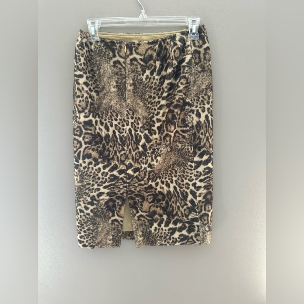 Lafayette 148 NY Animal Print Leopard Wool Blend Pencil Skirt size 2 - Picture 2 of 3